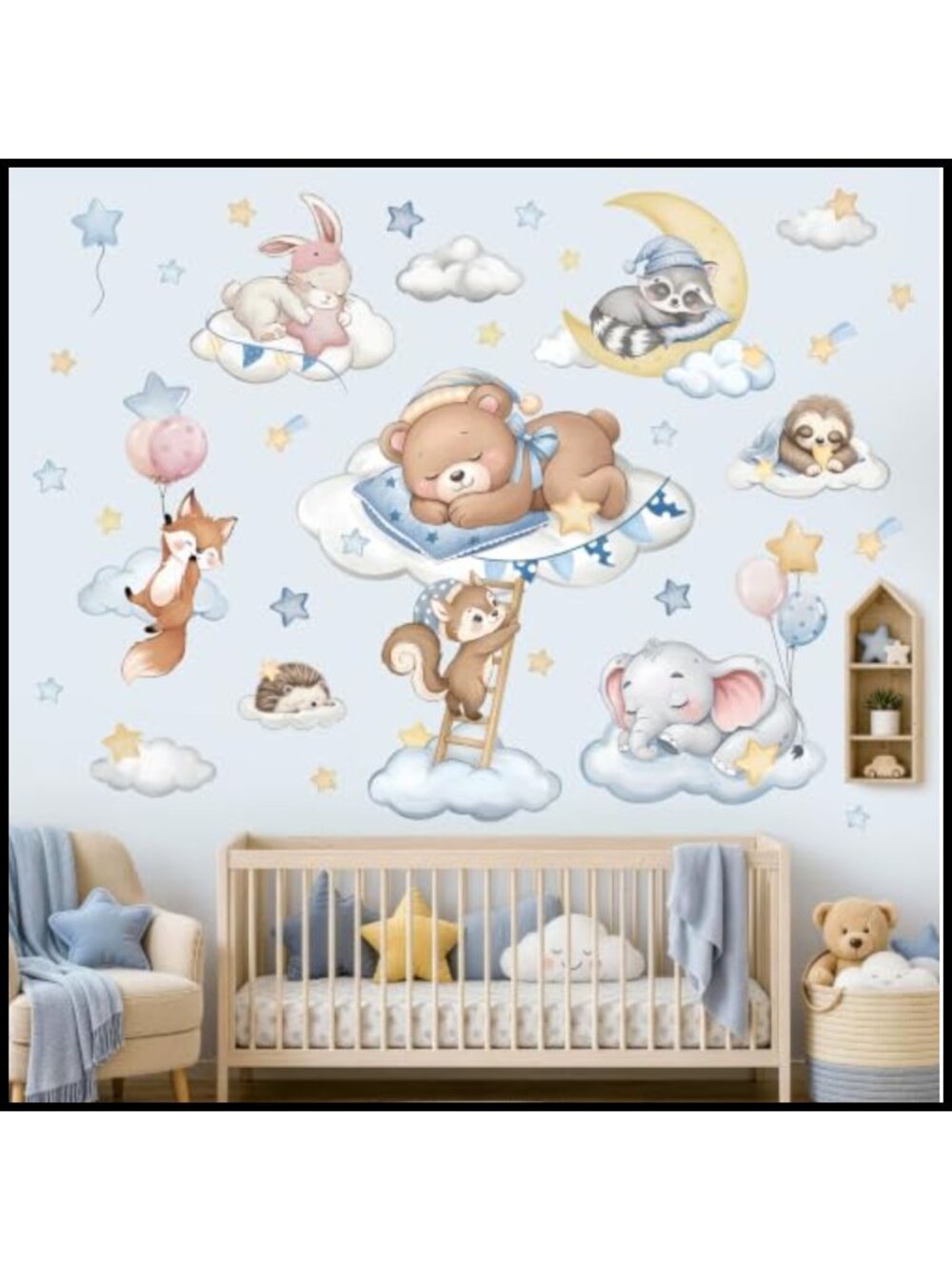 Wall Decals Bear Sleeping Elephant Animals Clouds Stars Stickers
